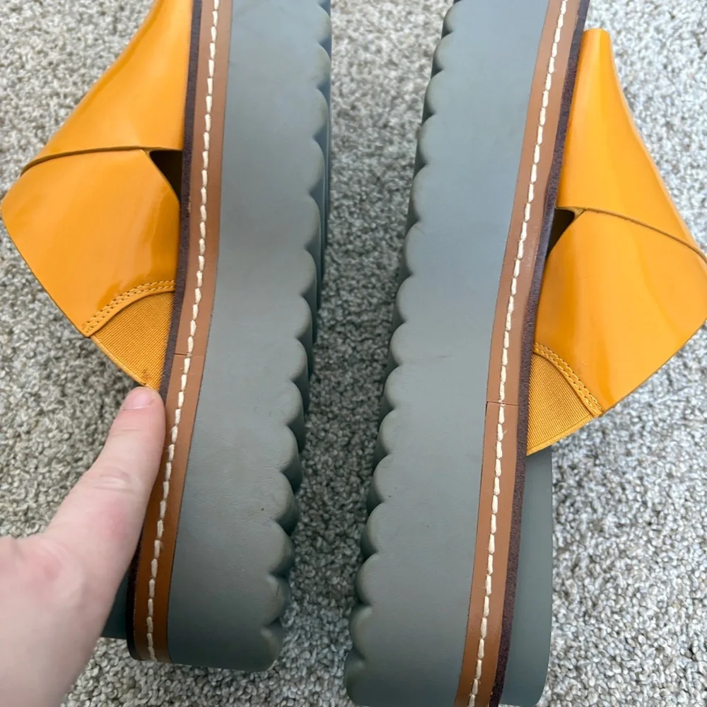 Zara Y2K 90s Platform Slip On Sandal Mules Mustard Yellow Size 38 - Picture 7 of 11